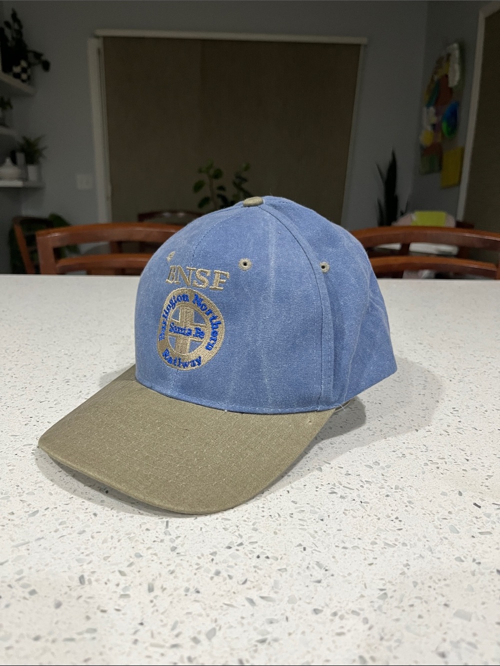 VTG Blue and Tan Embroidered Santa Fe Railway Hat